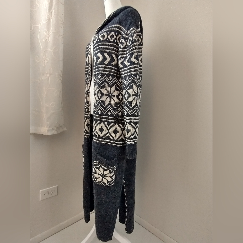 Sundance Talisman long hooded fairisle cardigan sweater M - Picture 3 of 9
